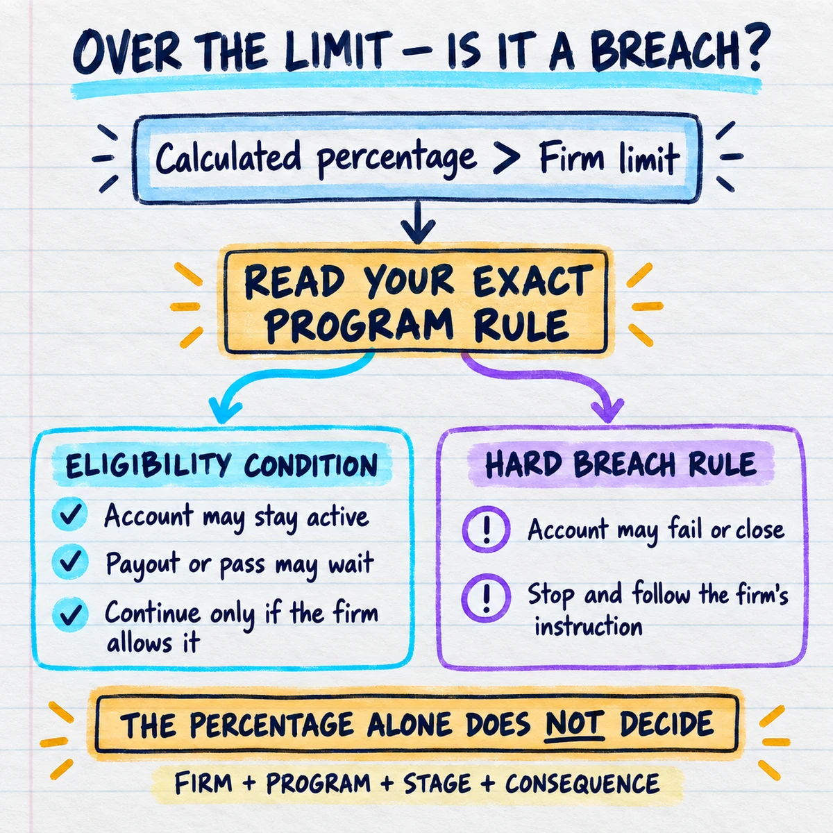 Handwritten decision note explaining that the individual program decides whether exceeding a consistency limit is a breach